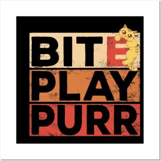 Bite, Play, Purr biting Kitty Design Posters and Art
